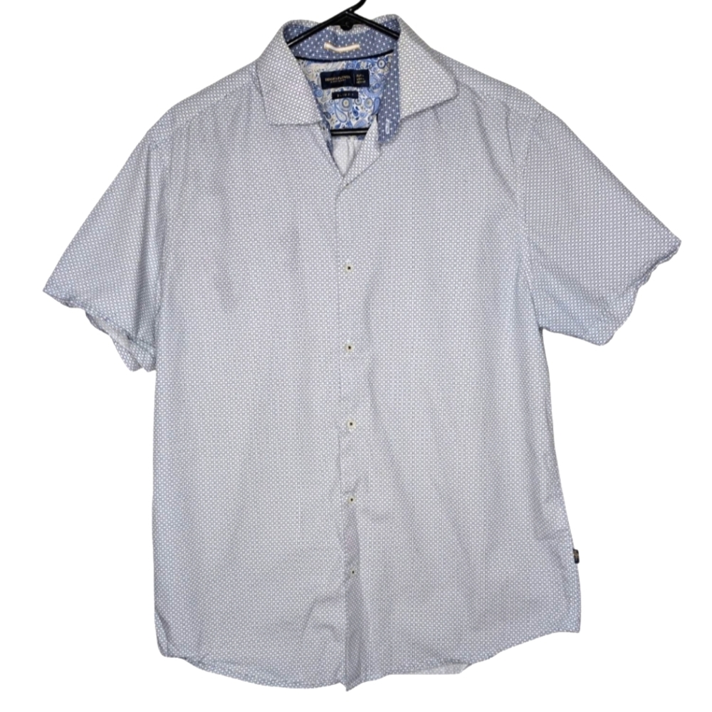 Denim & Flower Men's Casual Short Sleeve Button Down Slim Fit Shirt Size Large